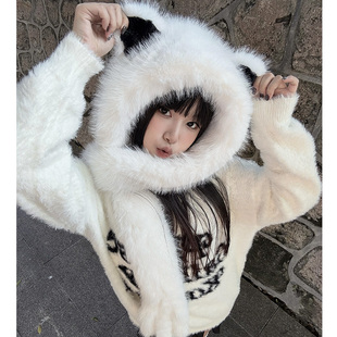 东北抗冻小熊耳朵毛绒帽子围脖一体女冬季防寒护耳加厚保暖雷锋帽