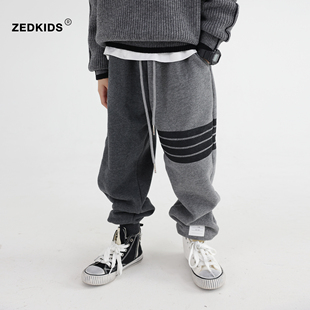 男童针织裤子束脚运动裤春秋季儿童纯棉舒适加厚卫裤校园百搭长裤