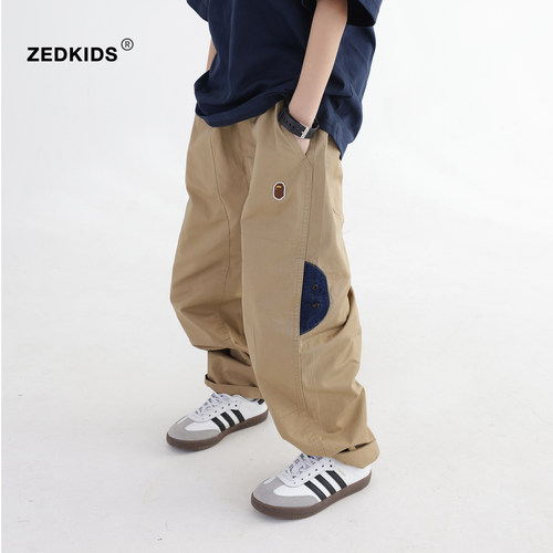 男童裤子春秋款2026新款潮酷儿童工装裤春季纯棉大童休闲长裤男孩