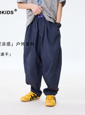 张恩朵童装男童透气速干防蚊裤春夏中大童明线宽松运动裤薄款长裤