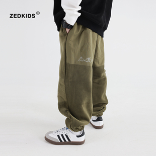 张恩朵童装儿童加绒裤子冬季男童双面奥利绒长裤一体绒保暖休闲裤