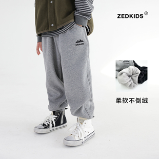 男童加绒运动裤一体绒卫裤中大童冬季裤子柔软不倒绒哈伦裤校园裤