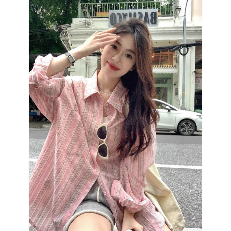 粉色条纹chic衬衫外套女