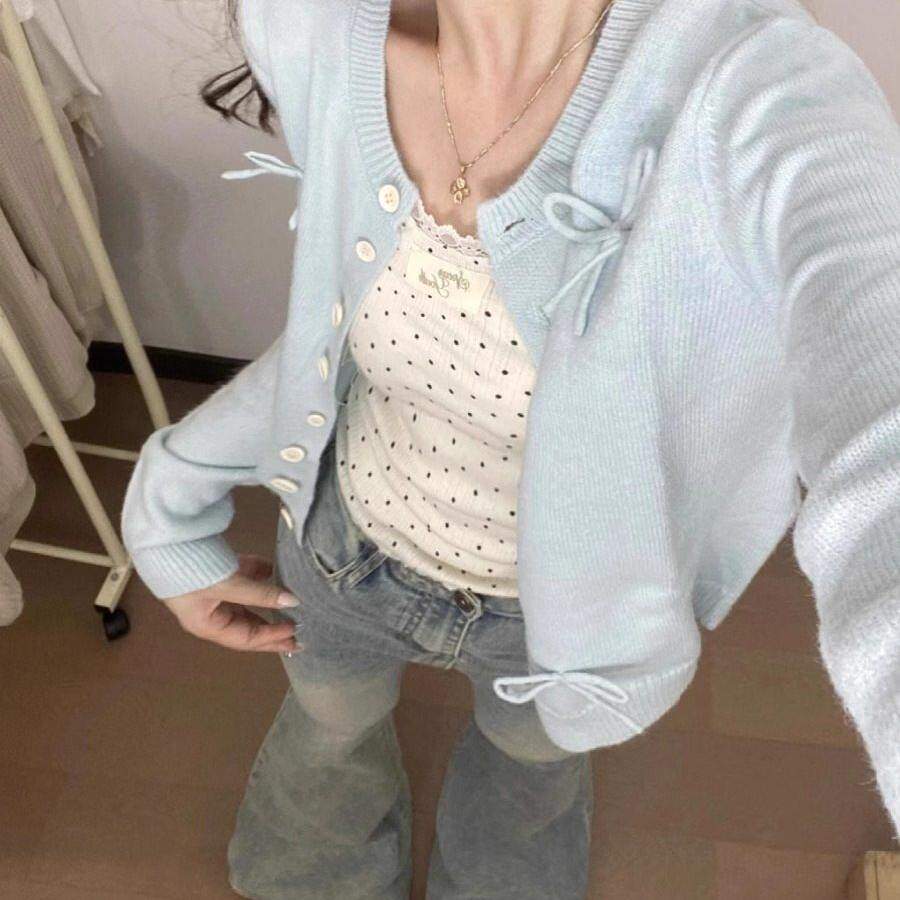 薄荷曼波芭蕾风针织开衫