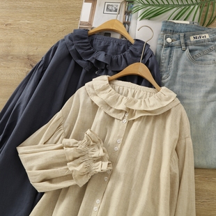 宫廷风荷叶边娃娃领长袖 娃娃衫 衬衫 甜美复古宽松灯笼袖 女秋季 法式