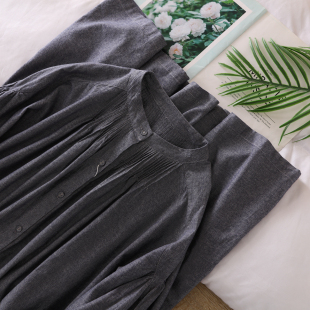 休闲显瘦休闲连衣裙女 新款 复古圆领褶皱高级感宽松衬衫 裙2024秋季