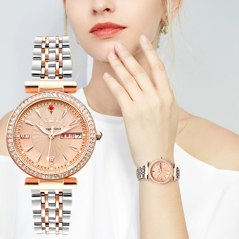 名牌手表女士轻奢精致简约气质夜光机械日历防水大气女表正品瑞士