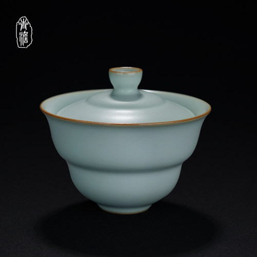 青澹复古原矿玛瑙入釉盖碗