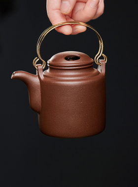 宜兴紫砂壶纯手工石瓢泡茶茶壶茶具单壶牛盖洋桶 紫泥240cc16孔