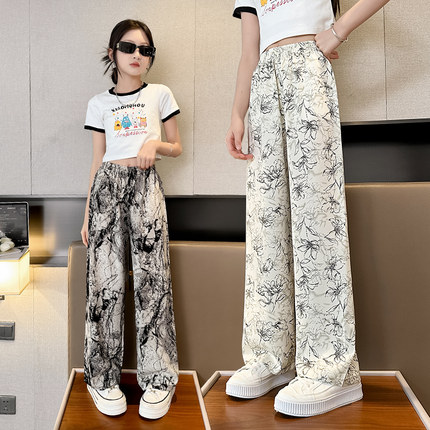 女童裤子夏季薄款时尚洋气儿童夏装女大童夏天休闲宽松冰丝阔腿裤