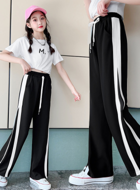 女童阔腿裤儿童运动薄款休闲防蚊裤中大童夏季冰丝裤女孩裤子夏装