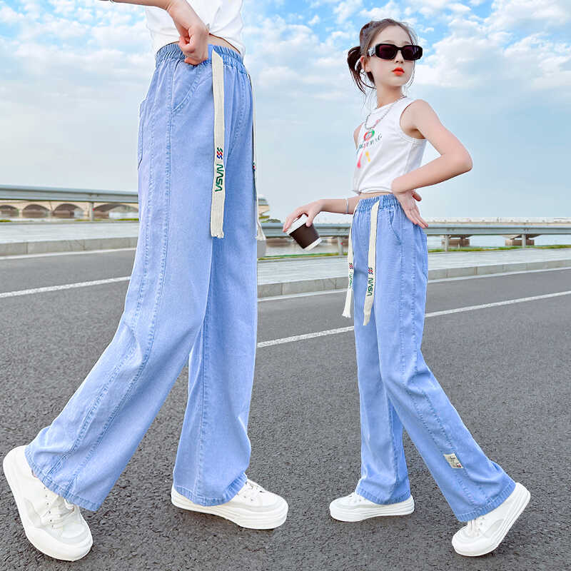 女童天丝牛仔阔腿裤阔腿裤