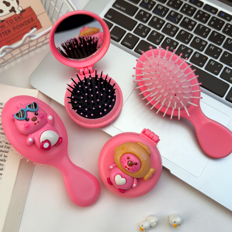 新款卡通气囊梳子小巧可爱海狸气垫折叠镜梳软妹按摩梳