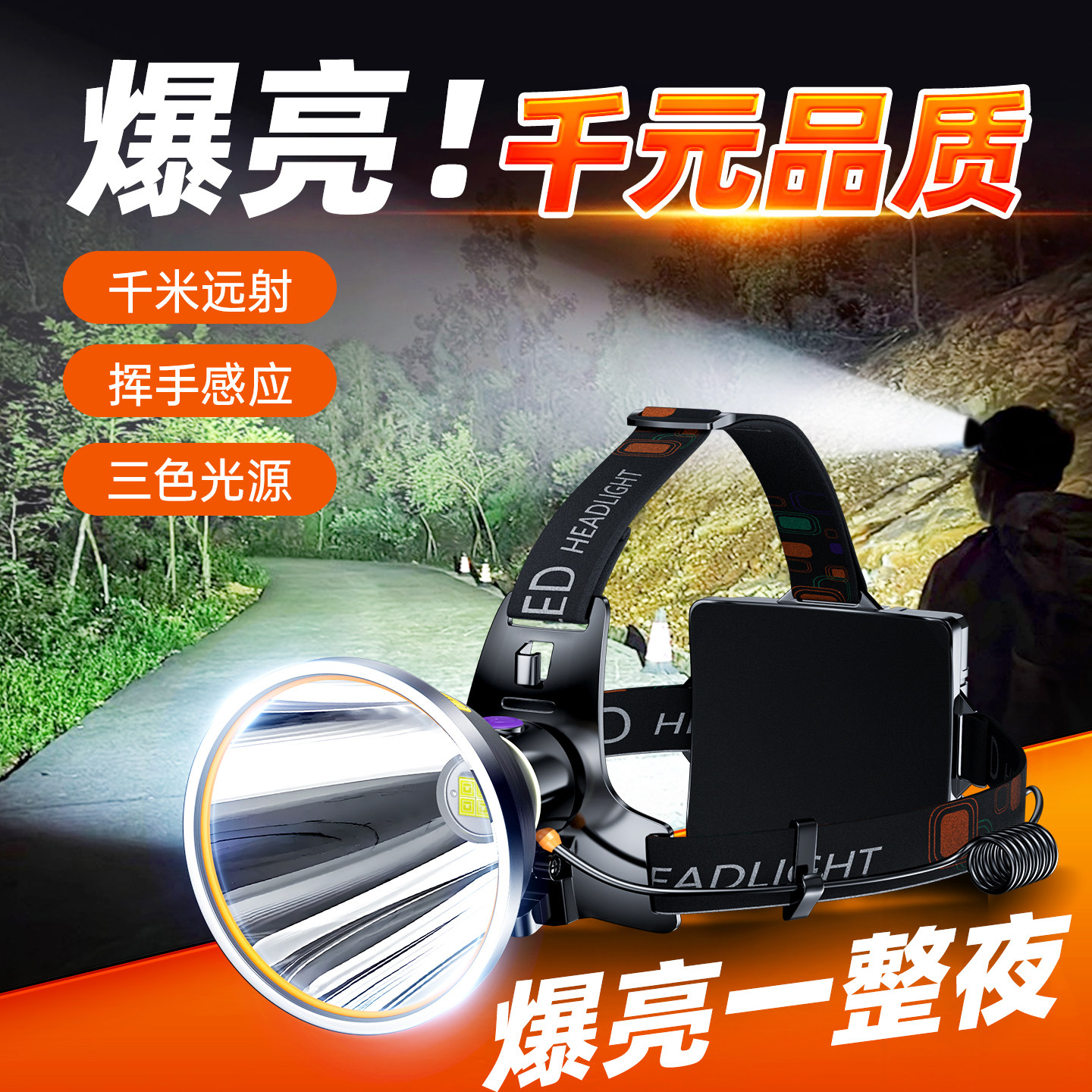 头灯2025新款强光超亮户外头戴式感应照明灯超长续航大功率钓鱼灯