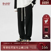 男款 冬季 垂感重磅宽松美式 BJHG不计后果黑色运动裤 新疆棉直筒卫裤