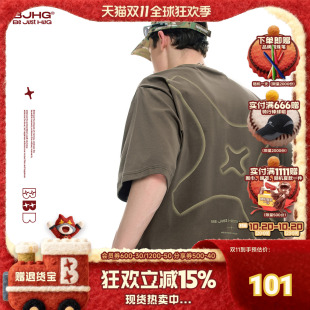 新款 男生夏季 男士 潮牌 BJHG不计后果美式 重磅复古宽松半袖 T恤短袖