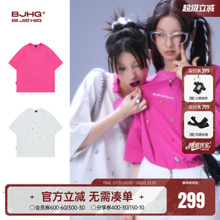 凉感宽松纯棉半袖 BJHG不计后果 潮美式 速干闪耀钻石短袖 T恤女夏季