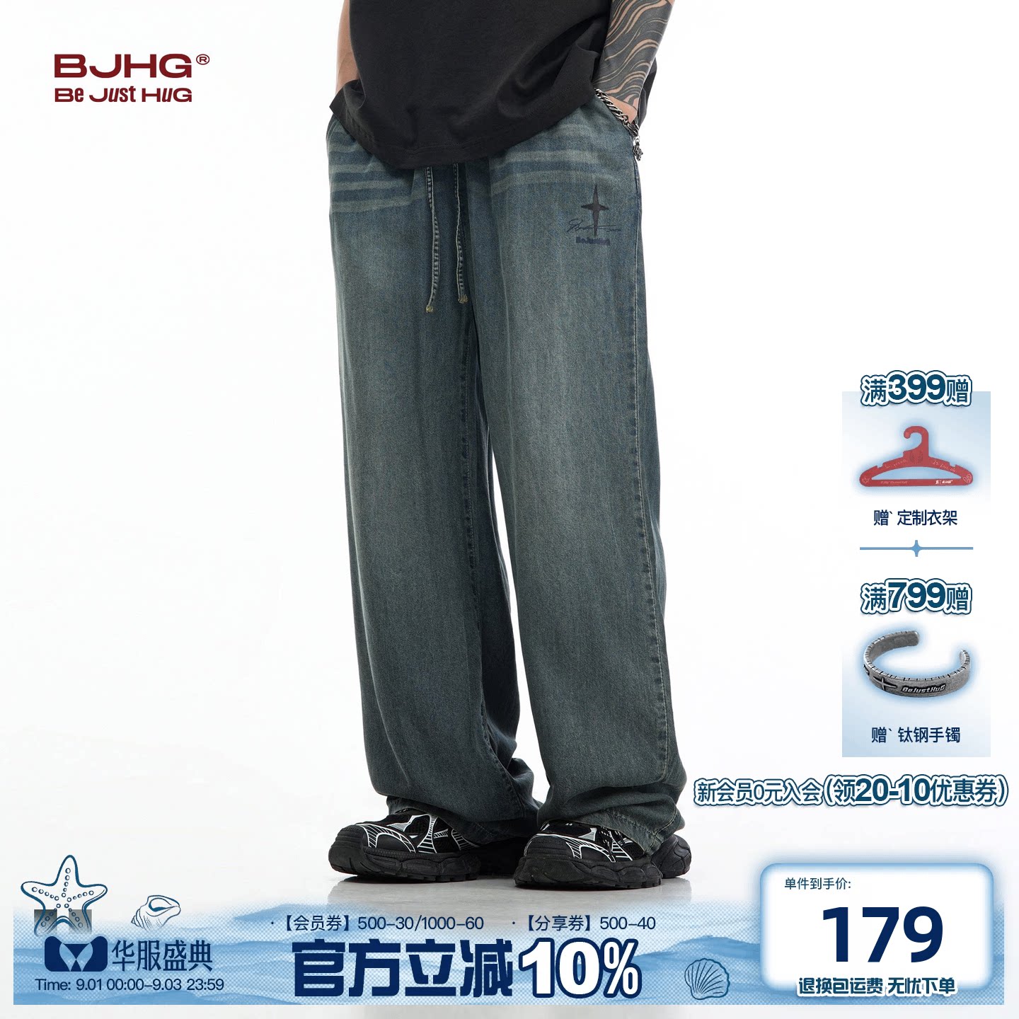 BJHG天丝薄款宽松直筒休闲牛仔裤图片