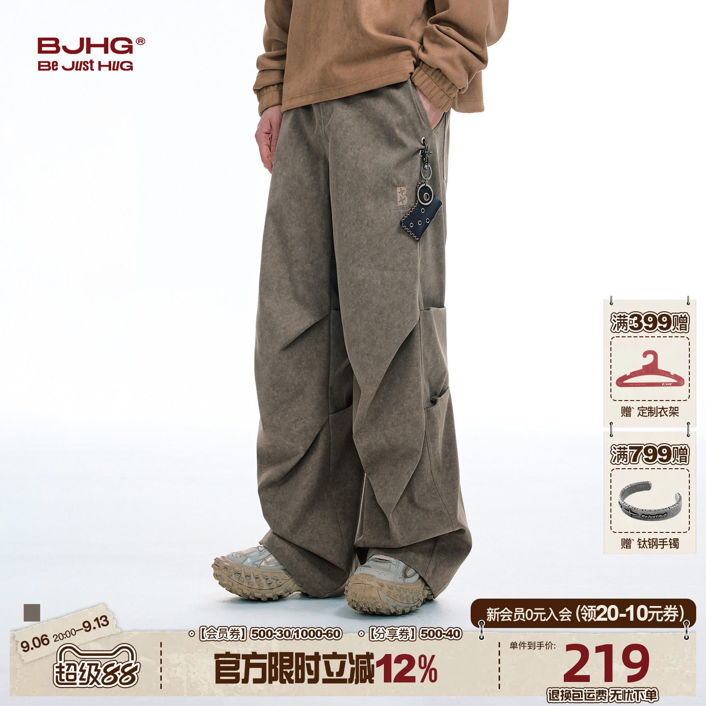 BJHG美式伞兵裤子复古工装裤图片