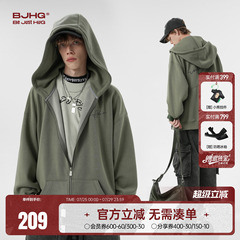 BJHG不计后果连帽卫衣外套男款秋季潮牌针织宽松情侣装美式开衫女