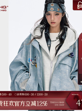田嘉瑞同款BJHG不计后果美式夹克外套男秋冬新款贴贴假两件皮衣女