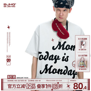 夏季 BJHG不计后果 美式 T恤男款 白色印花潮宽松上衣女 重磅纯棉短袖