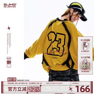 男款 BJHG不计后果 T恤打底衫 球衣长袖 春hiphop赛车运动卫衣女 美式