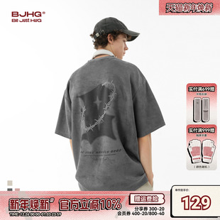 半袖 BJHG不计后果 高街潮牌重磅体恤情侣装 T恤男美式 女 夏麂皮短袖