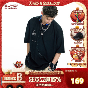 夏季 t恤男款 潮牌水洗做旧双面穿宽松纯棉上衣女 短袖 BJHG不计后果