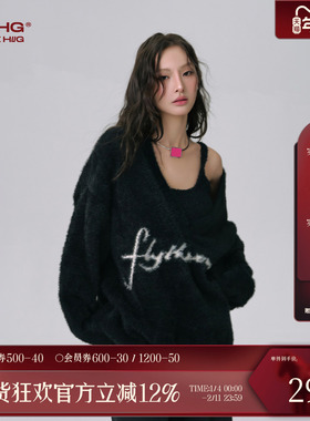 FTT Flythetruth 天鹅颈仿水貂毛毛衣女款冬季斜肩针织衫外套上衣