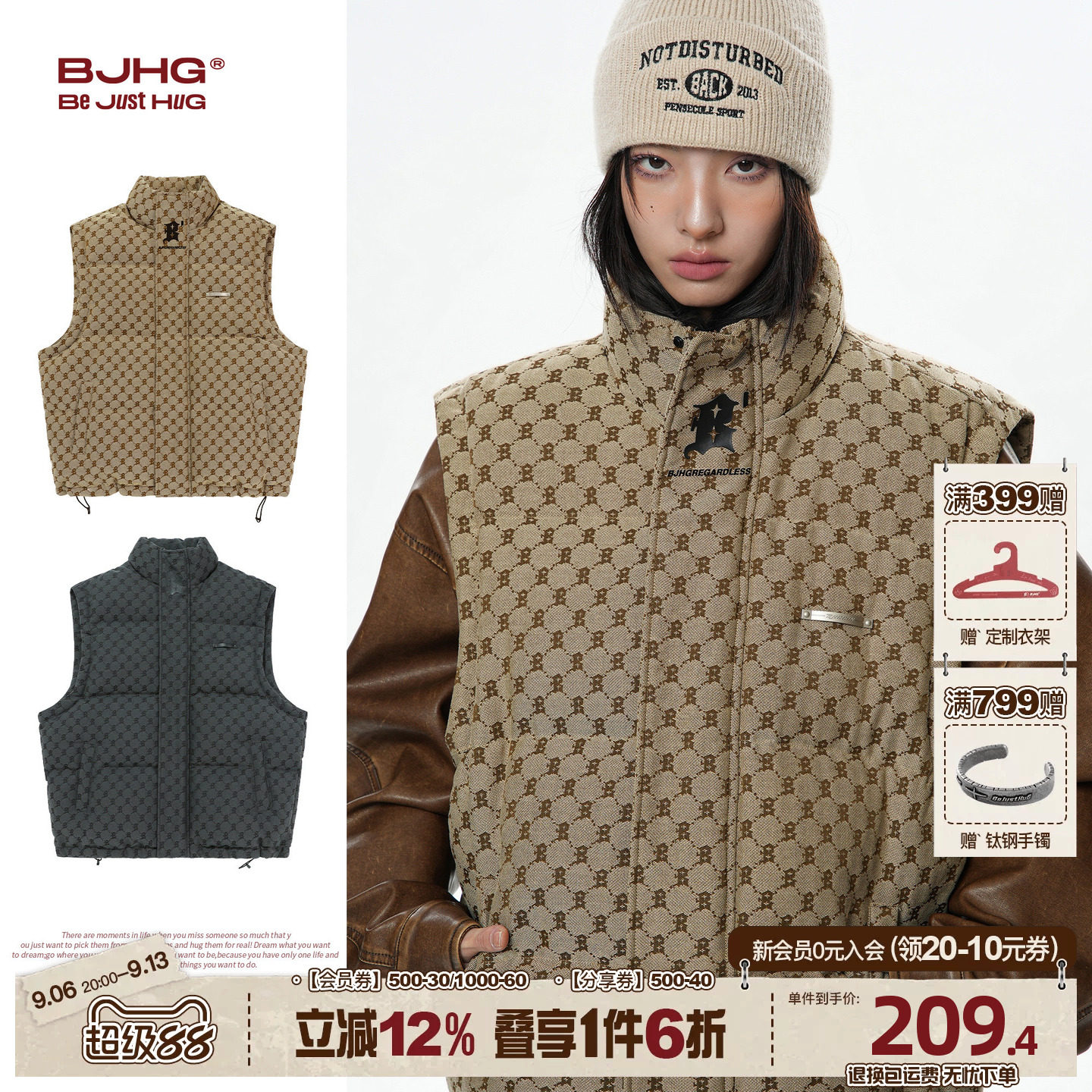 BJHG冬季复古老钱风羽绒马甲图片