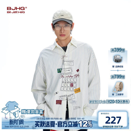 BJHG印花条纹衬衫长袖衬衣外套潮