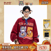 BJHG不计后果猫和老鼠联名贴贴红色卫衣男款 秋冬季 加绒圆领上衣女