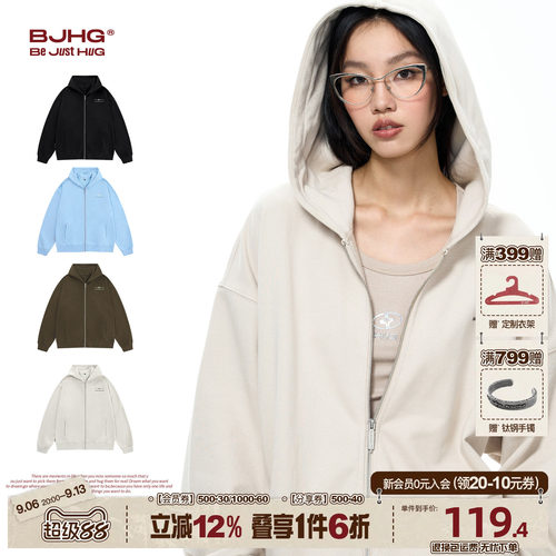 BJHG美式外套基础连帽卫衣开衫冬