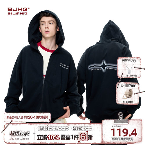 BJHG冬季连帽卫衣开衫美式外套