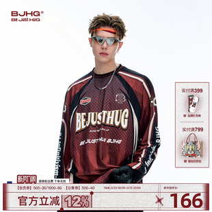 2025新款 男t恤冬季 潮圆领宽松休闲上衣女 赛车风长袖 BJHG不计后果