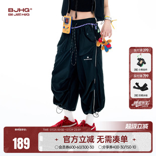 薄寬松直筒闊腿褲 女夏季 BJHG工裝 新款 子短褲 七分褲 運動休閑傘兵褲