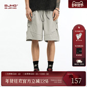 美式 速干工装 短裤 BJHG新款 男夏潮牌宽松灰色运动五分沙滩休闲裤 子