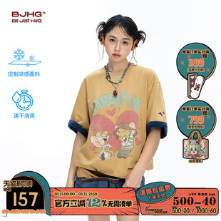 情侣装 BJHG不计后果猫和老鼠联名 潮牌速干上衣美式 t恤女夏季 短袖