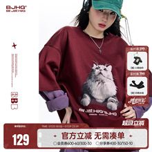 陈赫同款 BJHG小猫T恤短袖男夏季2025新款美式宽松凉感速干半袖女