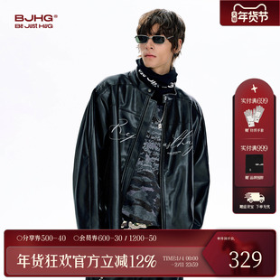 2026新款 春季 PU皮夹克机车服女 冲孔皮衣外套男款 BJHG不计后果美式