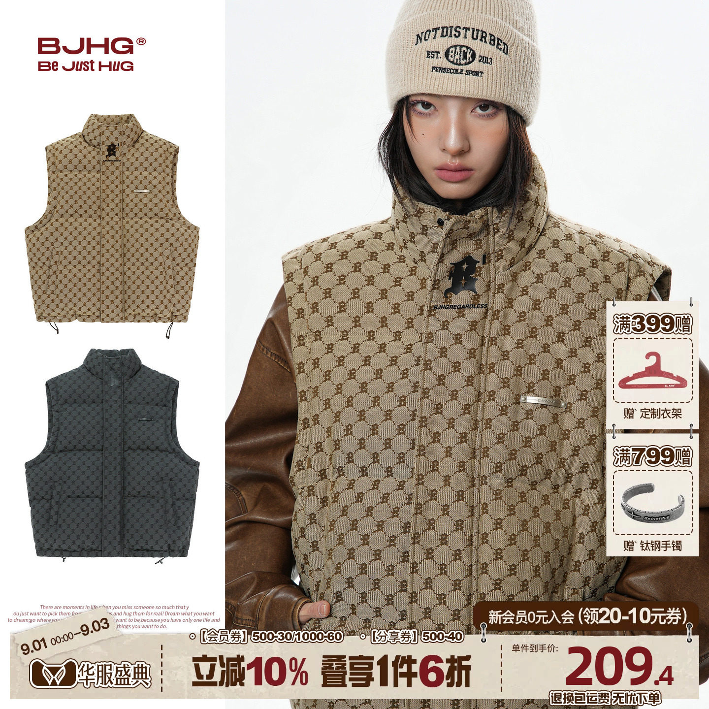BJHG冬季复古老钱风羽绒马甲图片
