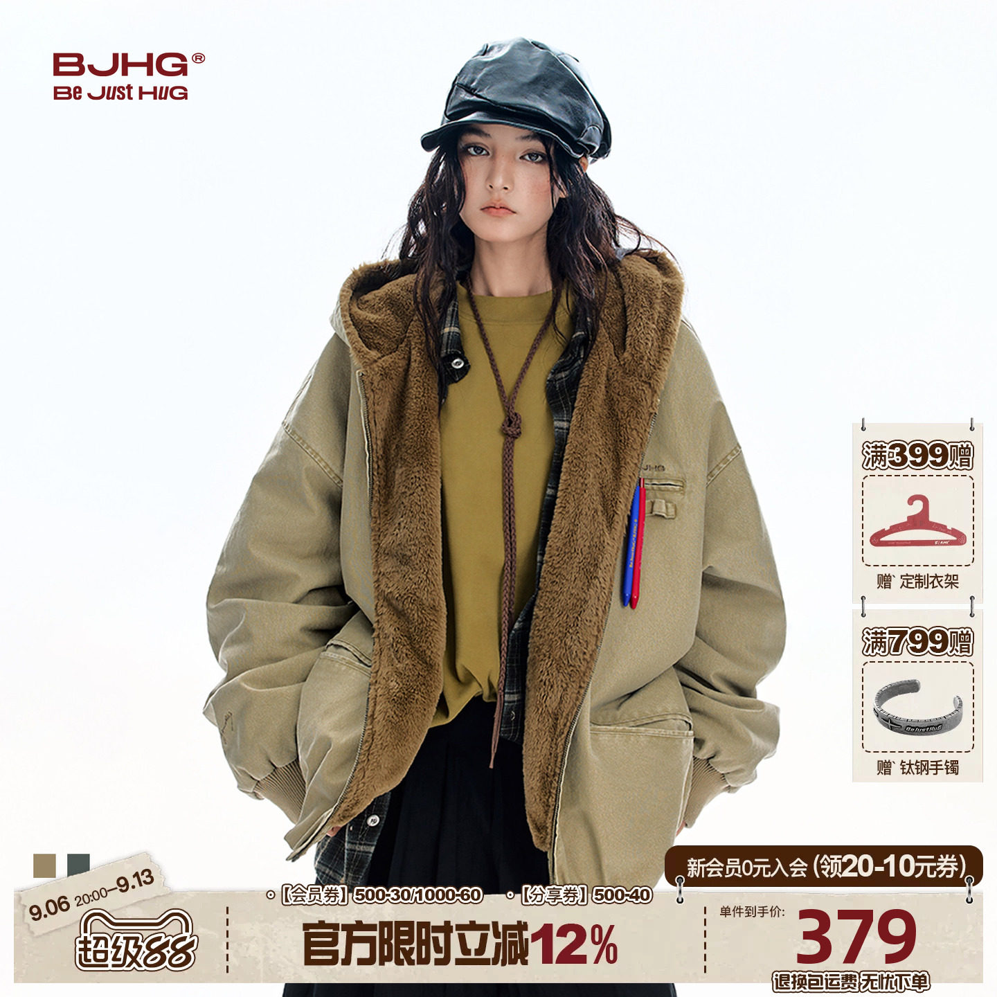 BJHG座山雕工装帆布做旧棉服外套图片