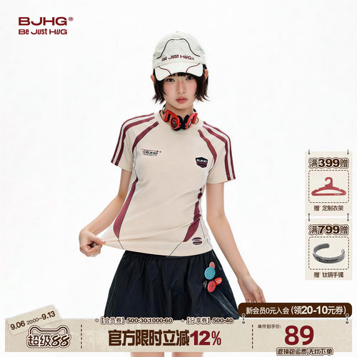BJHG赛车风运动修身短袖T恤女款