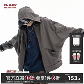 潮拉链开衫 BJHG不计后果美式 蝙蝠袖 2025新款 连帽外套女 卫衣男冬季