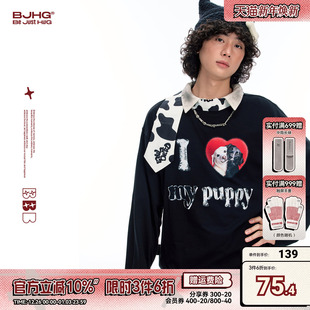 宽松上衣女趣味休闲情侣装 BJHG不计后果小狗长袖 潮 新款 t恤男冬季