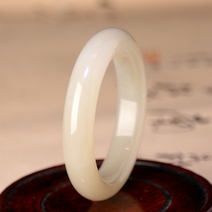 天然稀有收藏级藕粉和田玉手镯羊脂白玉玉镯女款 饰品情人节礼物