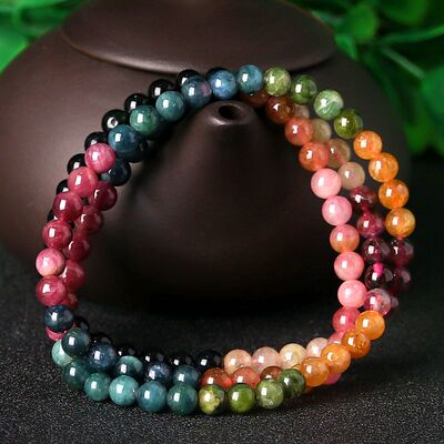 天然收藏级西瓜红彩虹蓝碧玺多圈