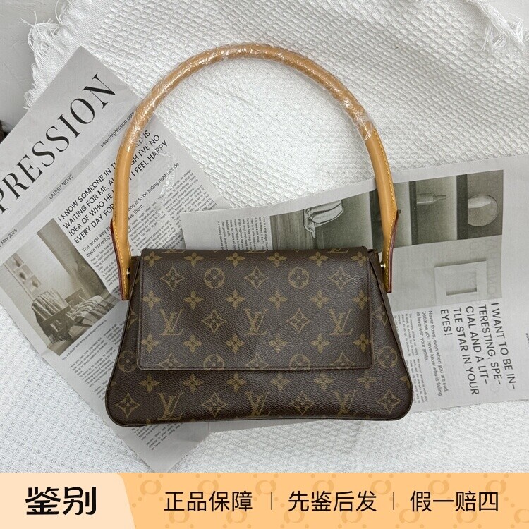 LV正品二手中古包老花名媛包小号looping植鞣革更新
