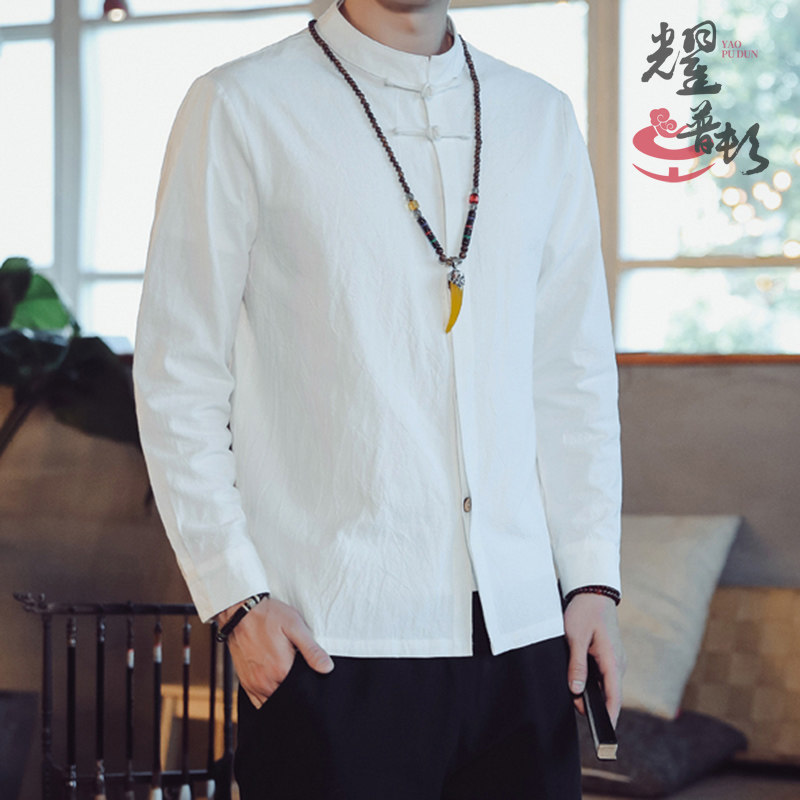 棉麻打底衫长袖衬衣传统茶服唐装图片
